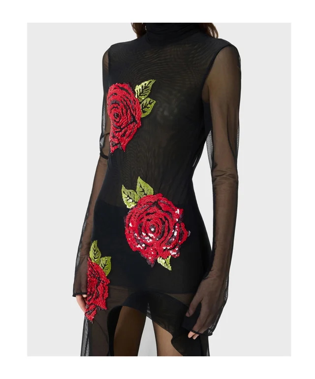 Blumarine Stretch tulle dress with embroidery and slit, photo 2 of 4 from SENSER