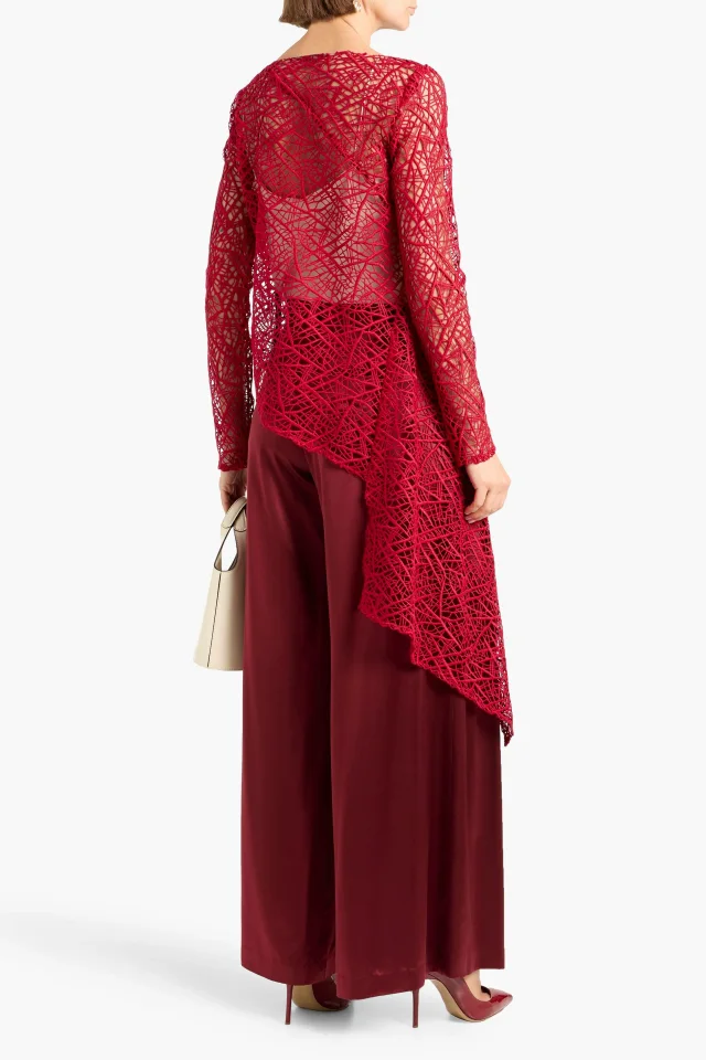 Oscar de la Renta Asymmetric Guipure Lace Top in Red, photo 3 of 4 from THE OUTNET