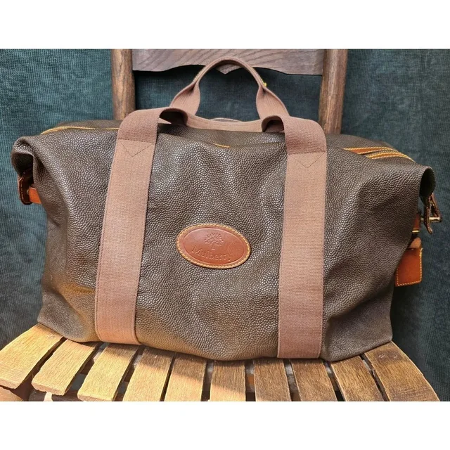 Vtg Mulberry Scotchgrain Leather Duffle Weekender Travel Bag in Brown, Men's (Size 40) in brown|red Leather from Grailed