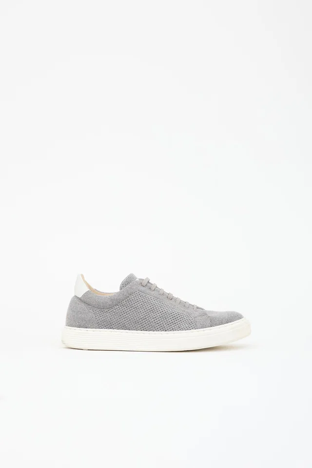 Brunello Cucinelli Knit Lace Up Sneaker in Leather from VSP Consignment