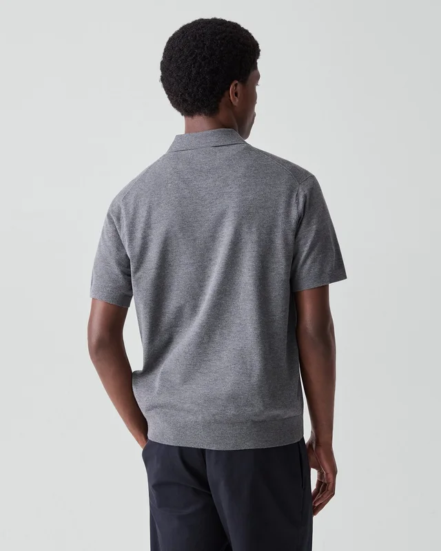Theory Quarter-Zip Polo Shirt in Light Bilen in MEDIUM GREY 62% Viscose, 38% Polyester; Exclusive Of Elastic, photo 3 of 12 from Theory