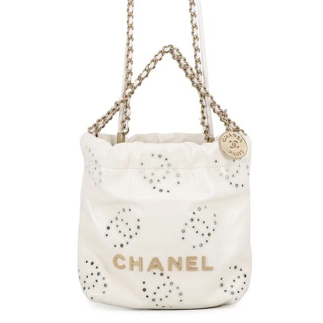 CHANEL 22 Perforated Chain Shoulder Bag WhiteAS3980-B19648-10601 Shiny Calf Leather Size Mini in Calfskin from GALLERY RARE