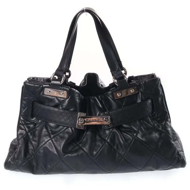 Chanel Paris London Door Latch Tote Bag Lambskin Black Silver 12 in Black Lambskin from The Reluxe