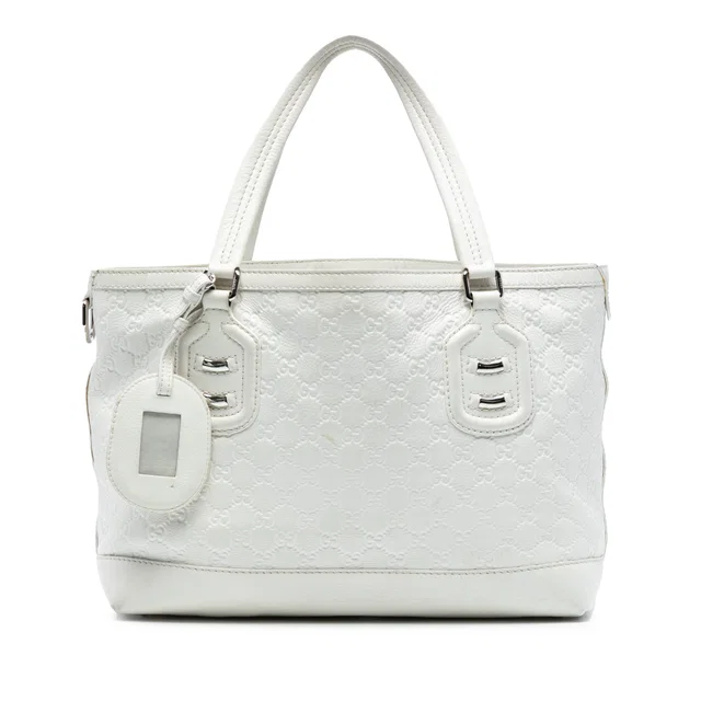 White Gucci Guccissima Techno Tag Tote in White Leather from Designer Revival