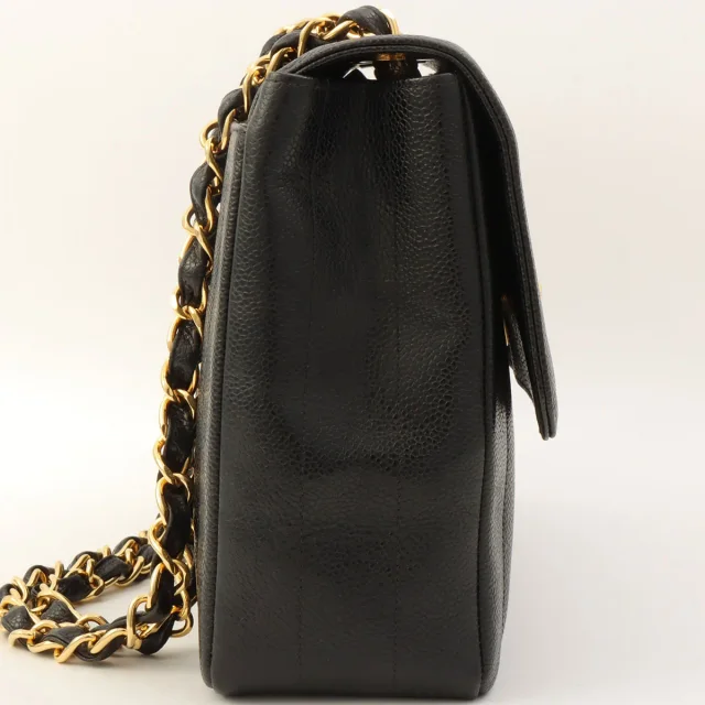 Chanel Circa 1995 Caviar Skin Mademoiselle Stitch CC Turnlock Chain Shoulder Bag Black in Black Caviar leather from VINTAGE QOO TOKYO, photo 3 of 17