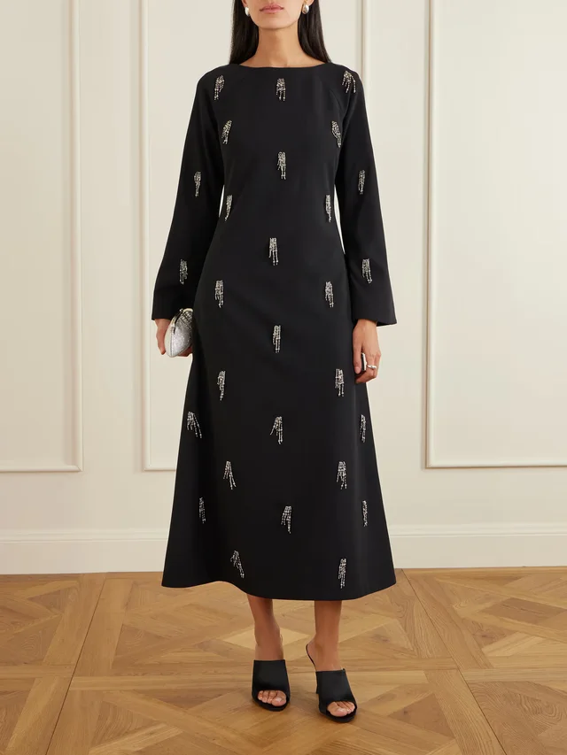 SIMKHAI Coretta embellished crepe midi dress in Black, photo 2 of 2 from NET-A-PORTER (Canada)