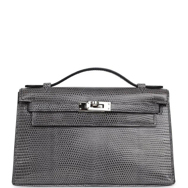 Hermès Kelly Pochette Ardoise Varanus Niloticus Lizard Palladium Hardware in Lizard from Madison Avenue Couture