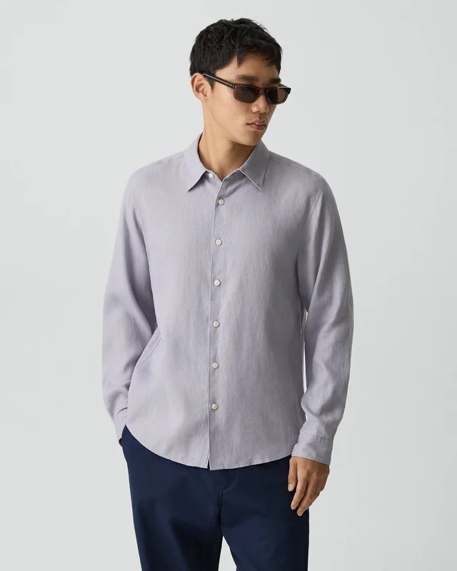 Theory Irving Shirt in Relaxed Linen in GRAY LILAC 100% Linen, photo 8 of 14 from Theory