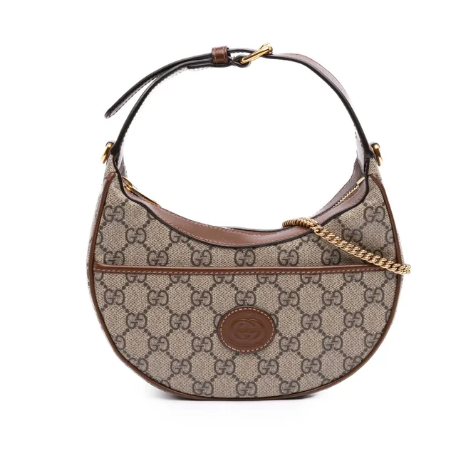 Beige Gucci Mini GG Supreme Half Moon Bag Satchel in Beige Coated canvas from Designer Revival