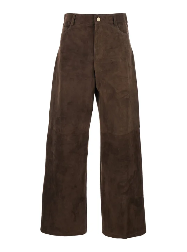 'S MAXMARA Brown Suede 'Fulmine' Pants with Logo Patch on the Back for Women in Brown 100% Lamb, photo 2 of 6 from Gaudenzi Boutique