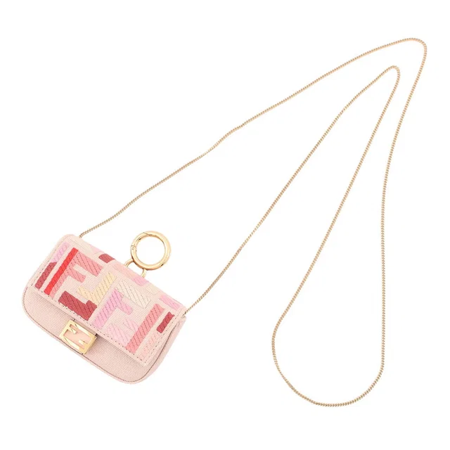 Fendi Nano Baguette Bag Charm Pink7AR844AEUGF1DGX Canvas in Canvas from GALLERY RARE