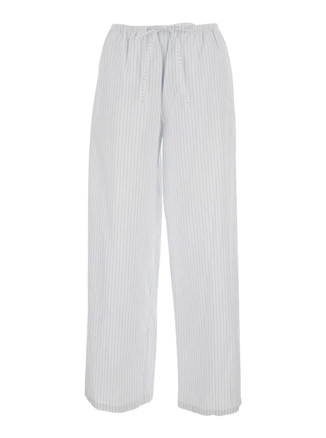 DUNST White Pants with elastic waistband and drawstring and all-over striped pattern in cotton for women in White 100% Cotton, photo 2 of 6 from Gaudenzi Boutique