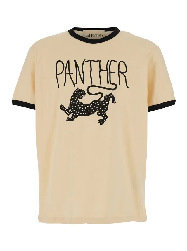 Valentino Crew Neck T-Shirt with Front Print in Beige Cotton for Men in Beige 100% Cotton, photo 2 of 6 from Gaudenzi Boutique