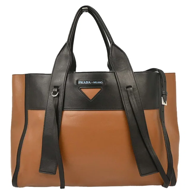 Prada Brown Leather 2way Shoulder Tote Handbag in Brown Leather from AMORE Vintage Tokyo
