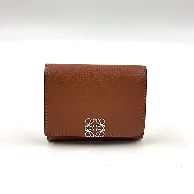 Loewe Anagram Trifold Wallet Compact Leather Brown Silver in Brown Leather from The Reluxe