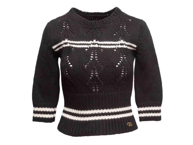 Black & White Valentino Striped Sweater Size US S in Black from Designer Revival