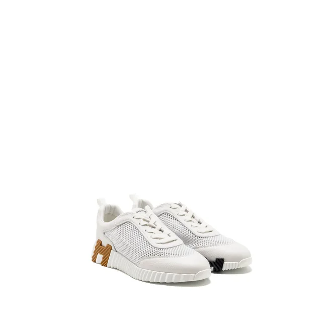 Hermès Size 41 FEMME Bouncing Sneaker Crochet Knit/Calfskin Blanc from EMIER
