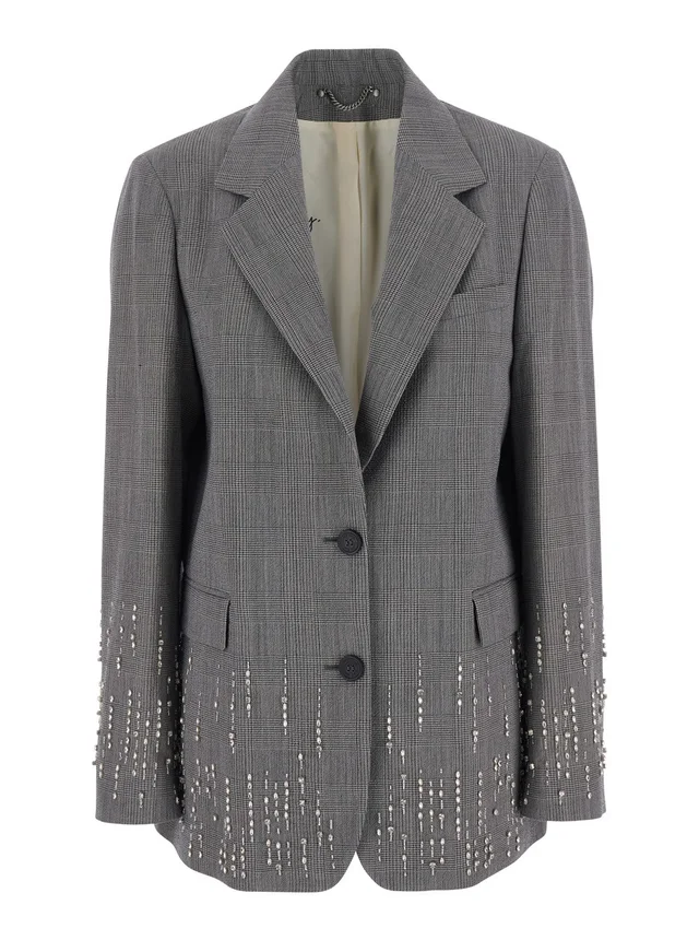 GOLDEN GOOSE Grey Single-breasted jacket with notched revers and check motif all-over in virgin wool for women in Grey 100% Virgin Wool, photo 2 of 6 from Gaudenzi Boutique