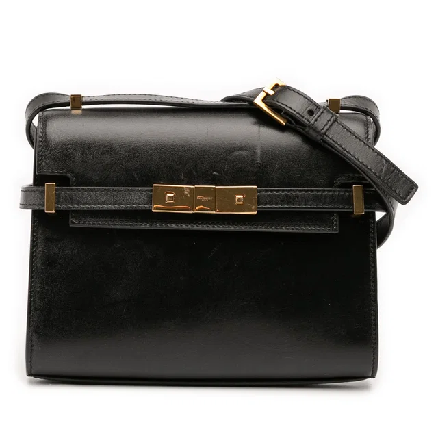 Black Saint Laurent Mini Box Calfskin Manhattan Shoulder Bag in Black Calfskin from Designer Revival