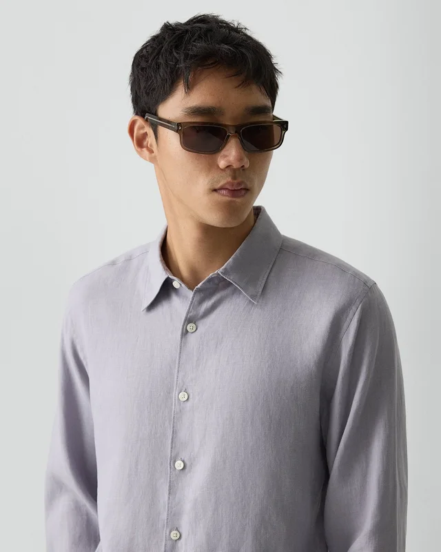 Theory Irving Shirt in Relaxed Linen in GRAY LILAC 100% Linen, photo 4 of 14 from Theory
