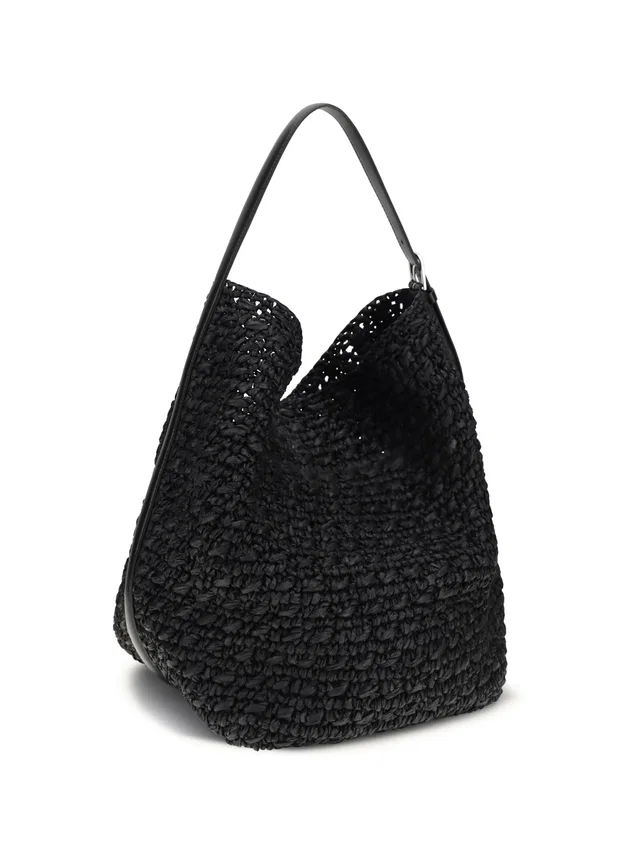 TOTEME Paper Raffia Woven Shoulder Bag — Black in Black Woven leather from HEWI