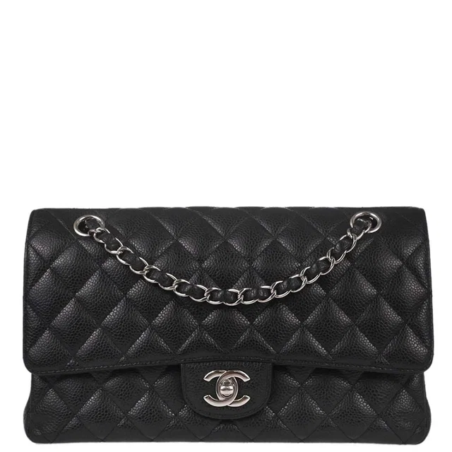 Chanel 2017-2018 Black Caviar Skin Medium Classic Double Flap Shoulder Bag in Black Caviar leather from AMORE Vintage Tokyo