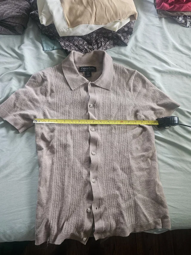 Christian Lacroix Short-Sleeve Button-Front Polo Shirt In Taupe in brown|red from Poshmark