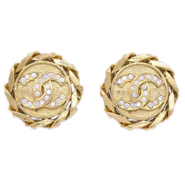 Chanel 1988 Crystal & Gold CC Earrings 23 in Gold from AMORE Vintage Tokyo