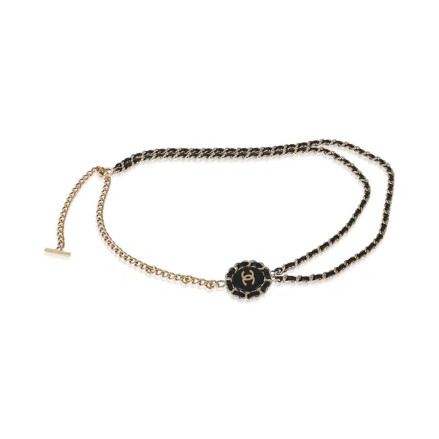 Chanel Gold-Plated 2016 Leather & Chain Link CC Necklace in Gold Leather from myGemma