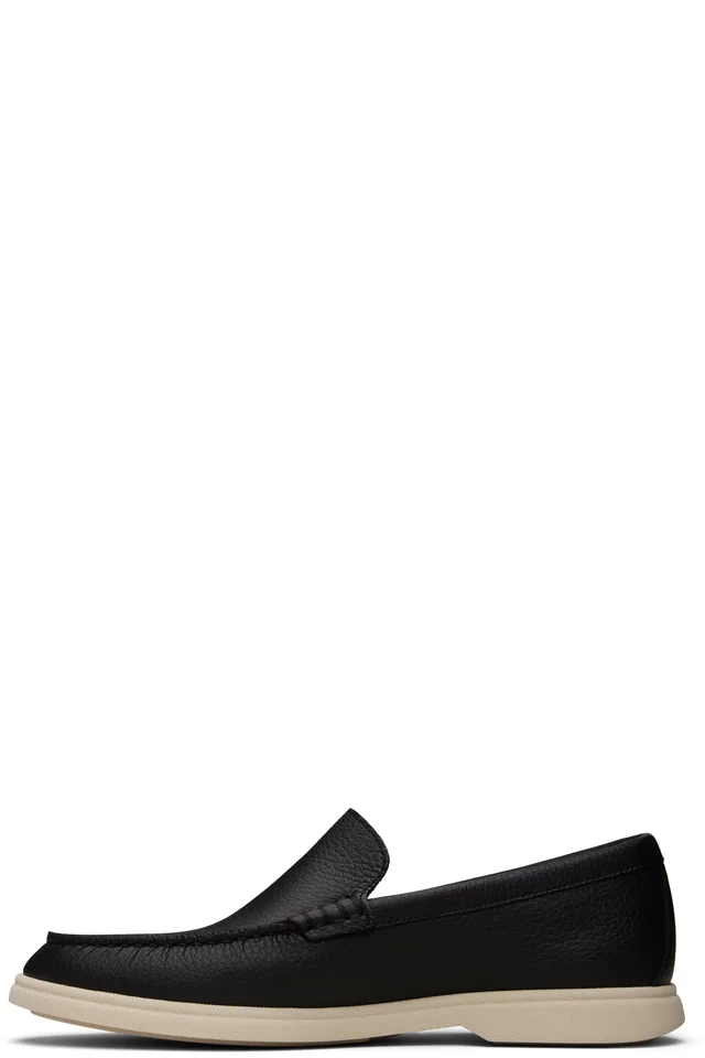 BOSS Black Logo-Detail Tumbled Leather Loafers, photo 3 of 4 from SSENSE