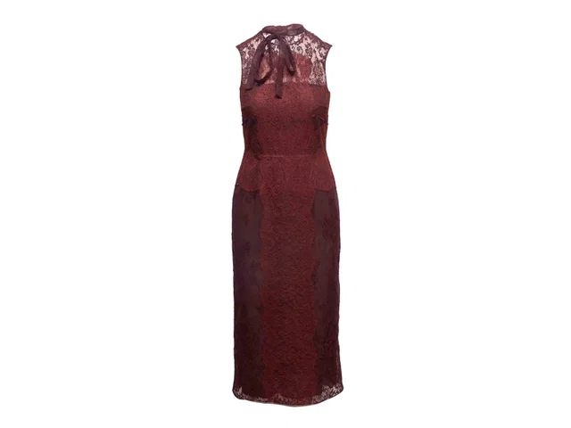 Burgundy Valentino Sleeveless Lace Midi Dress Size US 4 in Burgundy from Designer Revival