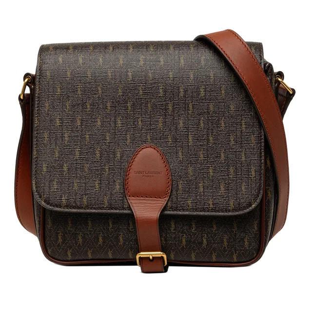 Brown Saint Laurent Medium Coated Canvas Le Monogramme Buckle Crossbody in Brown Coated canvas from Designer Revival