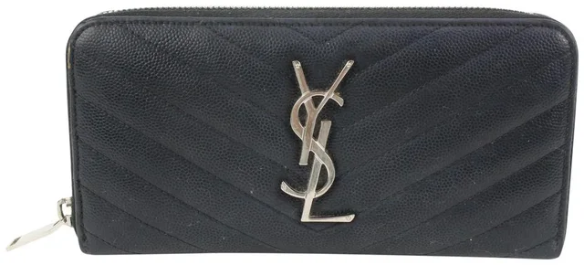 Saint Laurent Black Quilted Monogram Matelasse Leather Zip-Around Wallet in Black Leather from Bagriculture