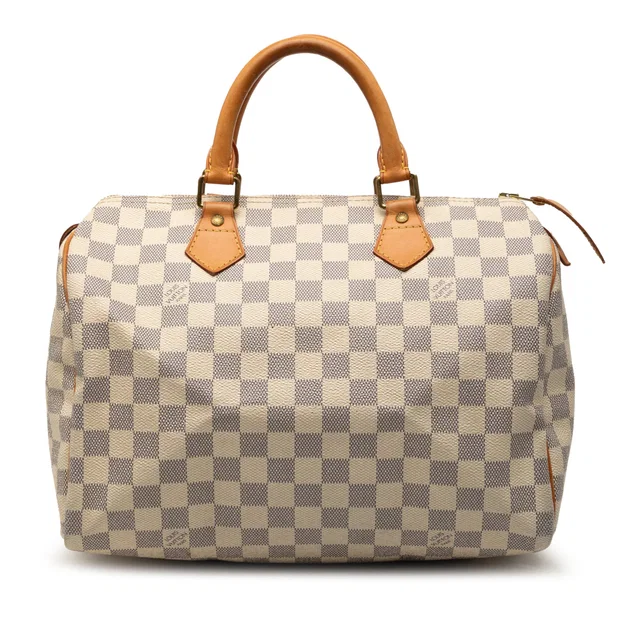 White Louis Vuitton Damier Azur Speedy 30 Boston Bag in White Canvas from Designer Revival