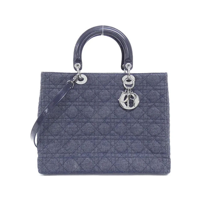 vintage Lady DIOR Large Bag in BLUE / SILVER metal fittings Denim / Patent Leather from KOMEHYO