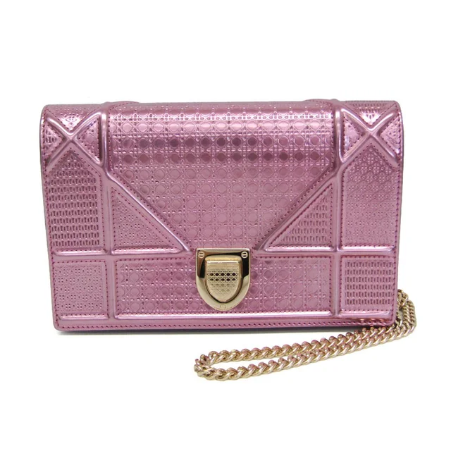 Dior Diorama Women's Patent Leather Chain/Shoulder Wallet Metallic Pink in Metallic pink Patent leather from Elady