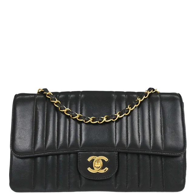 Chanel 1991-1994 Black Lambskin Mademoiselle Single Flap Shoulder Bag in Black Lambskin from AMORE Vintage Tokyo