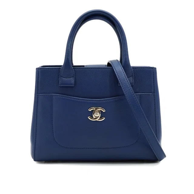 Chanel Neo Executive Tote Shoulder Bag Blue Leather Silver Hardware in Blue Leather from Luxury Promise