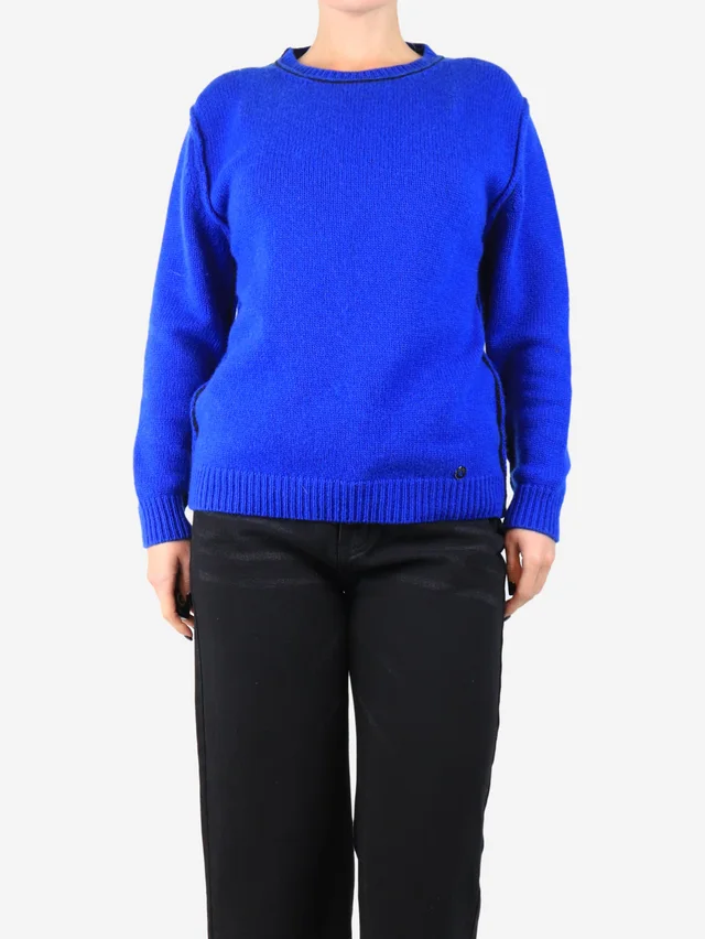 Loro Piana Blue contrast-piped jumper - size UK 12 in Blue Cashmere from Sign of the Times