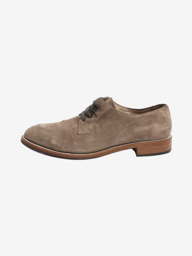 Brunello Cucinelli Taupe suede lace-up shoes - size EU 38 in Taupe Suede from Sign of the Times