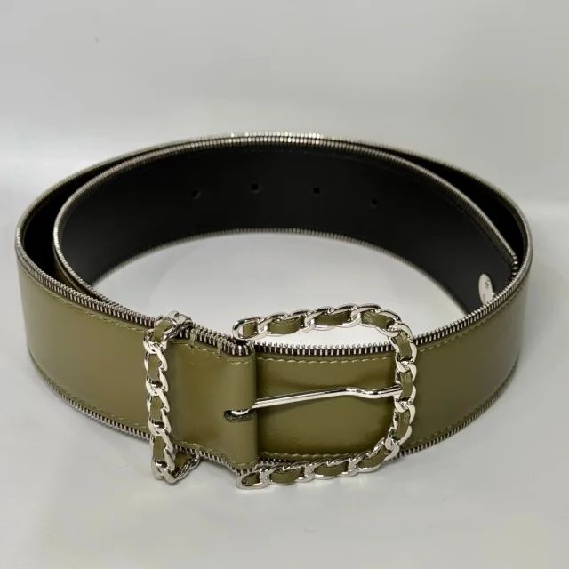 Chanel Silver Belt in Green Leather from Revivre