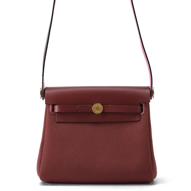 Hermès Herbag zip Rouge H Toile Military Vache Hunter Leather Size Mini in Burgundy Leather from GALLERY RARE