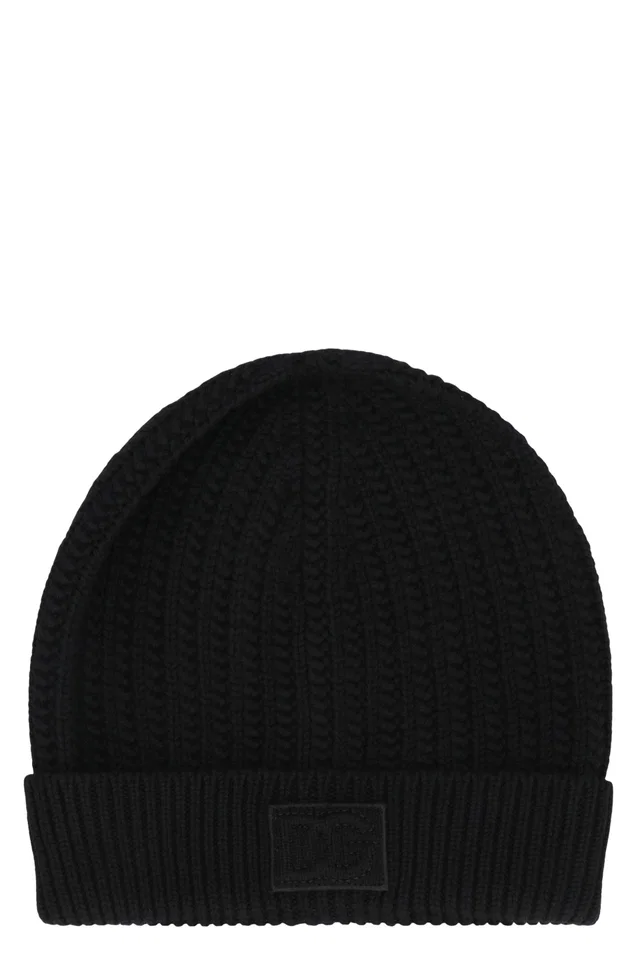 Dolce & Gabbana Gx21kz Virgin Wool Knit Beanie — Black Beanies in Black Wool from HEWI