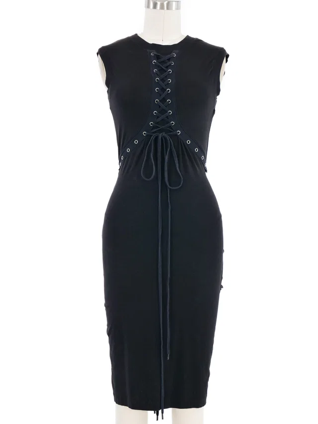 2003 Christian Dior Black Lace Up Jersey Dress in Black from Arcade Vintage
