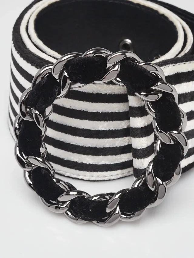 Chanel Black/White Stripe Velour Wide Chain Belt Size 75/30 in Black from Yoogis, photo 4 of 7