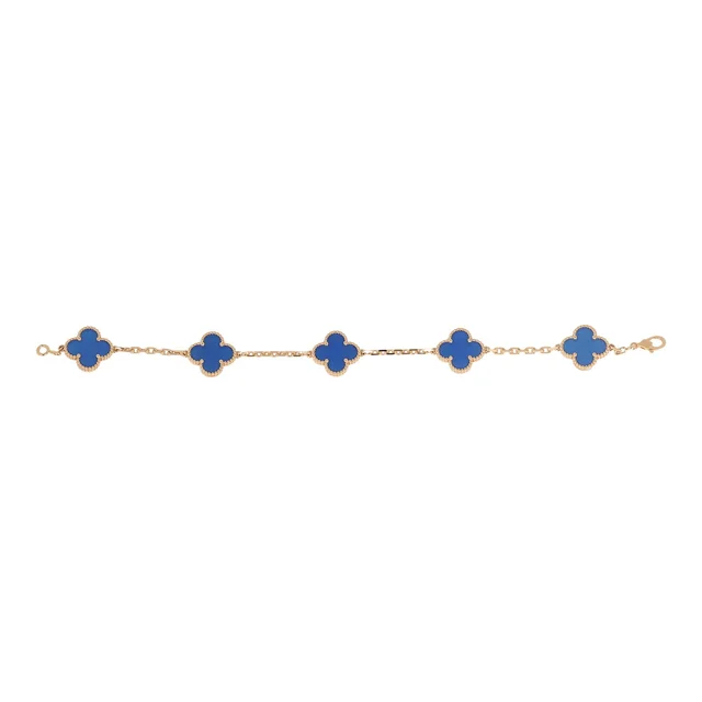 Van Cleef & Arpels Vintage Alhambra 5 Motif Bracelet Blue Agate 18K Yellow Gold in Blue from Madison Avenue Couture, photo 2 of 2
