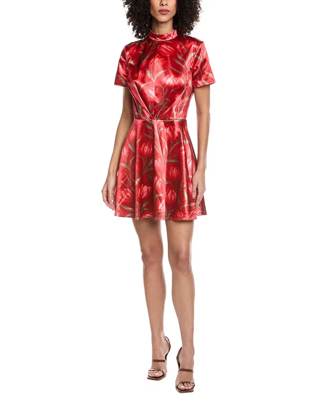 Rene Ruiz Mock Neck Floral Jacquard Fit & Flare Mini Dress, image 1 of 1 from Gilt