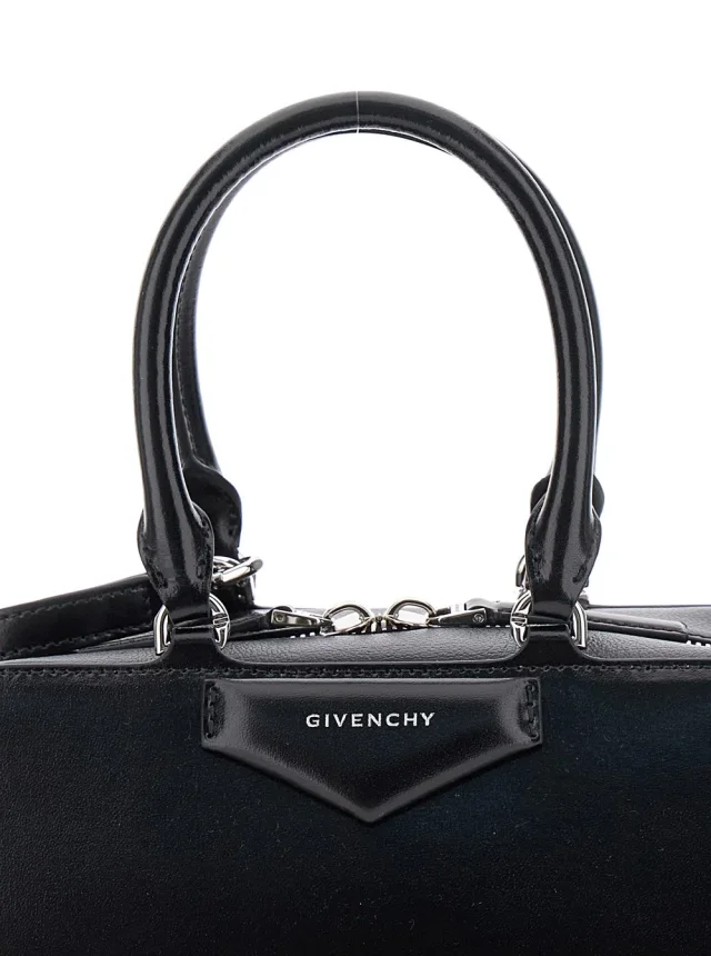 Givenchy 'Antigona East West' Black Small Handbag with Adjustable and Removable Shoulder Strap and Logo Lettering on the Front in Leather Woman in Black 100% Calf, photo 9 of 14 from Gaudenzi Boutique