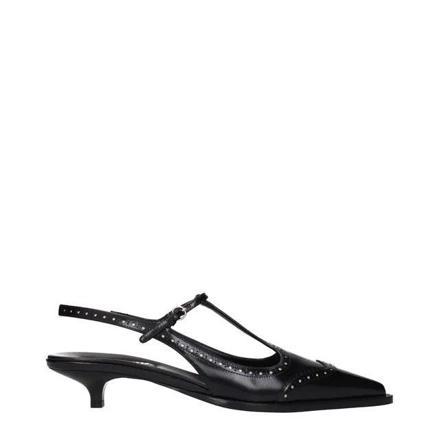 Miu Miu Black Leather Mid Heel Pumps in Black Leather from HEWI
