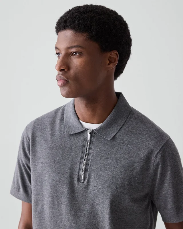 Theory Quarter-Zip Polo Shirt in Light Bilen in MEDIUM GREY 62% Viscose, 38% Polyester; Exclusive Of Elastic, photo 4 of 12 from Theory
